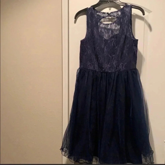 Girl’s Navy Blue Formal Lace Ruffle Dress - Picture 1 of 4